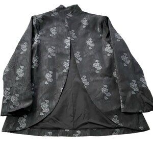 NWT Towowge Grey and Silver Floral Jacquard Longline  Blazer, Size Large